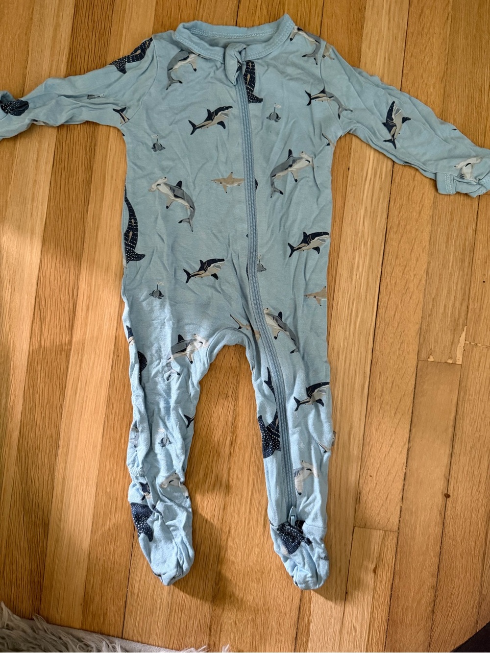 Kyte Baby Light Blue Shark-Print Zip Front One-Piece Sleepie